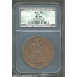 1866 $1 Dollar, Judd-541, Pollock-606, R.5-6--Obverse Scratched--Brown Proof NCS. The regular die tr