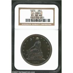 1870 S$1 Dollar, Judd-1004, Pollock-1136, R.7, PR66 Brown NGC. Liberty is seated left on the obverse