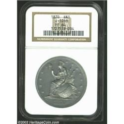 1870 S$1 Dollar, Judd-1018, Pollock-1153, R.7, PR64 NGC. A near-Gem example of Longacre's Indian Pri