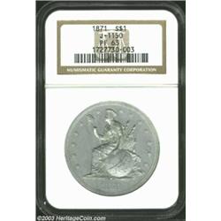 1871 S$1 Dollar, Judd-1150, Pollock-1292, R.7, PR63 NGC. The Longacre design is used on the obverse.