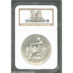1872 S$1 Dollar, Judd-1205, Pollock-1345, R.6, PR58 NGC. William Barber's "Amazonian" design. The ob