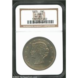 1873 T$1 Trade Dollar, Judd-1281, Pollock-1423, R.4, PR62 NGC. The obverse, designed by J. A. Bailly