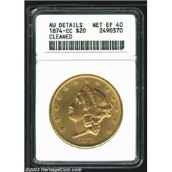 1874-CC $20--Cleaned--ANACS. AU Details, Net XF40. A heavily hairlined representative of this popula