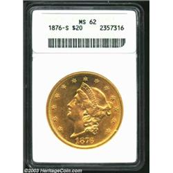 1876-S $20 MS62 ANACS. The vibrant luster displayed by this Type Two twenty more than offsets a few.