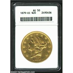 1879-CC $20 AU50 ANACS. Only 10,708 pieces were struck of this rare Carson City Double Eagle. Both s