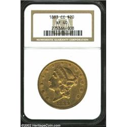 1883-CC $20 XF40 NGC. A pleasing Extremely Fine CC-mint type candidate, this richly colored, olive-g