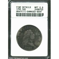 1795 50C 3 Leaves--Graffiti, Damaged, Bent--ANACS. Fine Details, Net Good 6. O-111, R.4. Bent at 1 a