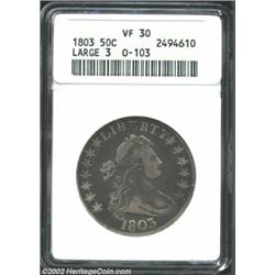 1803 50C Large 3 VF30 ANACS. O-103, R.3. The rich lilac fields contrast with the slate-gray highpoin