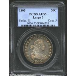 1803 50C Large 3 AU55 PCGS. O-101, R.3. A wonderfully balanced and original Heraldic Eagle Half, wit