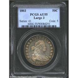 1803 50C Large 3 AU55 PCGS. O-101, R.3. A wonderfully balanced and original Heraldic Eagle Half, wit