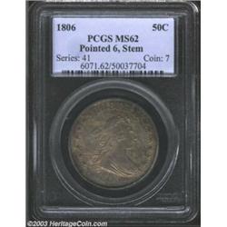 1806 50C Pointed 6, Stem MS62 PCGS. O-115a, R.2. As a date, the 1806 (839,576 pieces produced) is a.