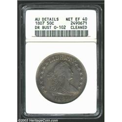 1807 50C Draped Bust--Cleaned--ANACS. AU Details, Net XF40. O-102, R.2. A faintly granular piece wit