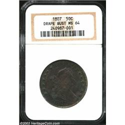 1807 50C Draped Bust MS64 NGC. O-105, R.2. This variety shows the 1 in the date joined to the curl n