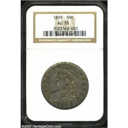 1813 50C AU55 NGC. O-108, R.2. The major devices are sharply struck, although the stars are somewhat