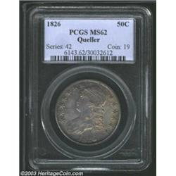 1826 50C MS62 PCGS. Ex: Queller O-112, R.2. Dusky golden-brown and pearl-gray patina does not subdue