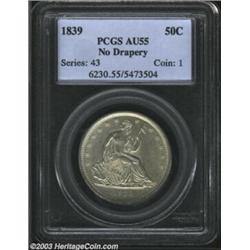 1839 50C No Drapery AU55 PCGS. Many other years in the Seated Half series have occurrences of No Dra