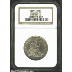 1851 50C MS61 NGC. WB-101. There is only one normal date obverse die of the 1851 Seated Half (WB-101