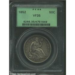 1852 50C VF35 PCGS. This issue is much scarcer than its mintage of 77,130 pieces would indicate. Thi
