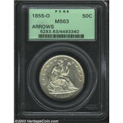 1855-O 50C Arrows MS63 PCGS. The major devices are sharply struck, while only a few of the stars lac