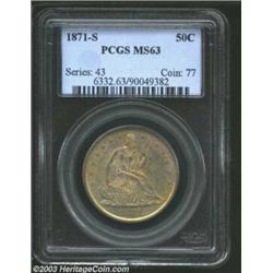 1871-S 50C MS63 PCGS. The 1871-S Half is rarely seen in high grades with all varieties rated by Wile