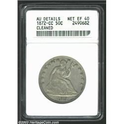 1872-CC 50C--Cleaned--ANACS. AU Details, Net XF40. Medium dove-gray patina dominates, although the r