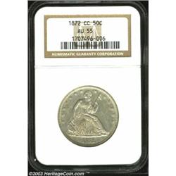 1872-CC 50C AU55 NGC. Liberty's thigh and shoulder have a hint of rub, but luster embraces the margi