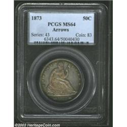 1873 50C Arrows MS64 PCGS. Large Arrows. WB-106. Gorgeous album toning envelops both sides with apri