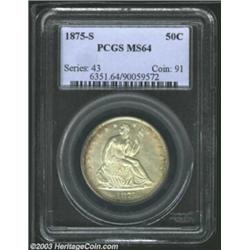 1875-S 50C MS64 PCGS. A rather large mintage of 3.2 million pieces explains the high survival rate o