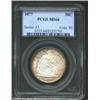 Image 1 : 1877 50C MS64 PCGS. Crimson and dark-amber peripheral colors adorn each side, more heavily so on the