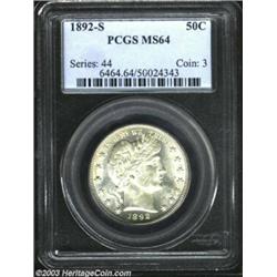 1892-S 50C MS64 PCGS. Despite having a relatively low original mintage of 1 million pieces, the 1892