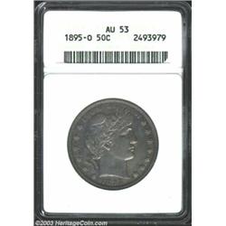 1895-O 50C AU53 ANACS. Wispy abrasions are consistent with the grade, and the golden-gray surfaces o