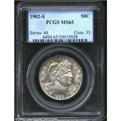 1902-S 50C MS65 PCGS. A generally bold strike with speckled golden-orange toning over satiny surface