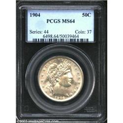 1904 50C MS64 PCGS. Steel-grey and satiny surfaces are accented with light golden toning. Fully lust