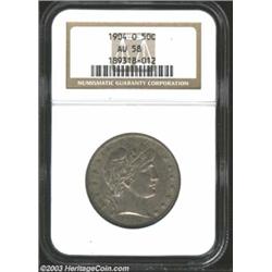 1904-O 50C AU58 NGC. The sharply struck, nicely preserved surfaces are blanketed by a rich coat of b