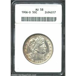 1906-D 50C AU58 ANACS. Well struck and nicely detailed, with slight wear only apparent on the eagle'