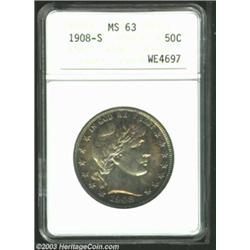 1908-S 50C MS63 ANACS. A lustrous example that has brilliant centers and rich golden-brown and elect