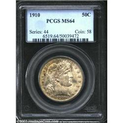 1910 50C MS64 PCGS. Ample luster shimmers below a veil of light gold and brown toning on both extrem