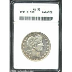 1911-D 50C AU55 ANACS. Warm silver-gray and olive-gold colors, good detail, even wear, and only ligh