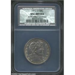 1912-D 50C Unc Details, Improperly Cleaned NCS. Honey-gold color visits the portrait and obverse bor