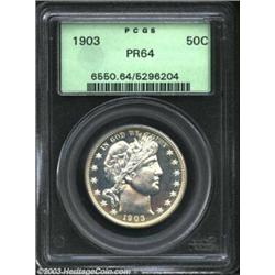 1903 50C PR64 PCGS. The highly reflective fields have a sea-green tint, while the frosty devices are