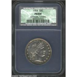 1904 50C Proof, Artificial Toning, NCS. A nicely struck piece with lilac color in the centers, and n