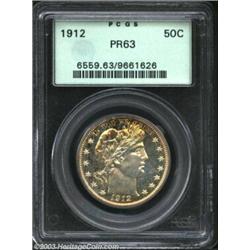 1912 50C PR63 PCGS. A brilliant proof with highly reflective mirrors that show some patches of brown