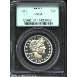 1913 50C PR64 PCGS. Uniformly brilliant with deeply reflective mirrors generally free of bothersome.