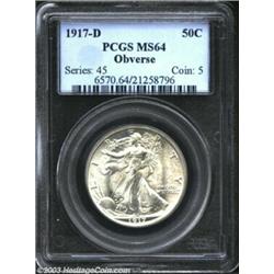 1917-D 50C Obverse MS64 PCGS. As pleasing a 64 as one could hope for, with completely untoned and fu