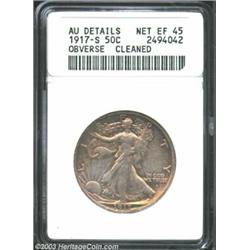 1917-S 50C Obverse--Cleaned--ANACS. AU Details, Net XF45. Orange-gold and lavender color embraces th