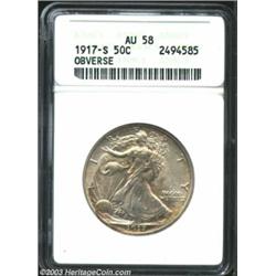 1917-S 50C Obverse AU58 ANACS. Sharply struck and nicely conserved, this example is slightly subdued