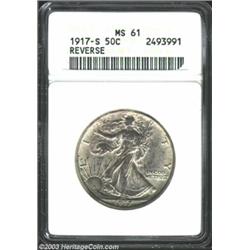 1917-S 50C Reverse MS61 ANACS. Sharply struck and originally toned with bright satin-like luster and