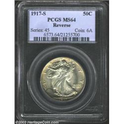 1917-S 50C Reverse MS64 PCGS. The satiny luster could hardly more intense and brilliant centers give