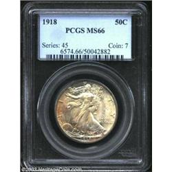 1918 50C MS66 PCGS. Several positive attributes come together on this wonderfully preserved early Wa