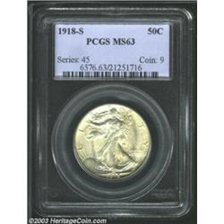 1918-S 50C MS63 PCGS. Nicely struck with rich luster and no obtrusive marks or hairlines. Lightly to